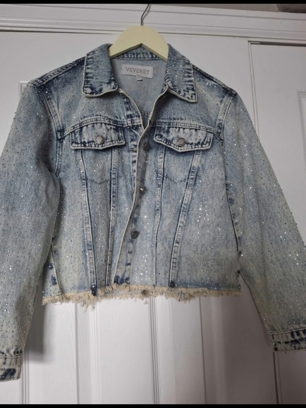 Sparkle Light Blue Cropped Denim Jacket